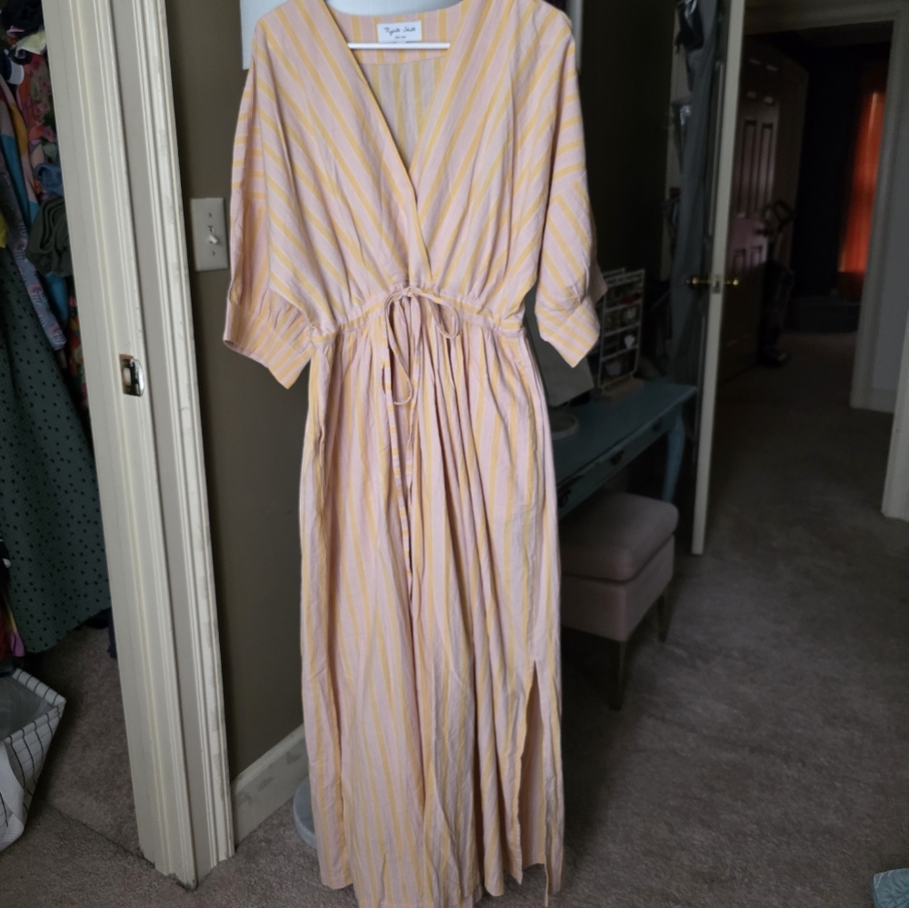 Rujuta Sheth pink + yellow striped cotton dress